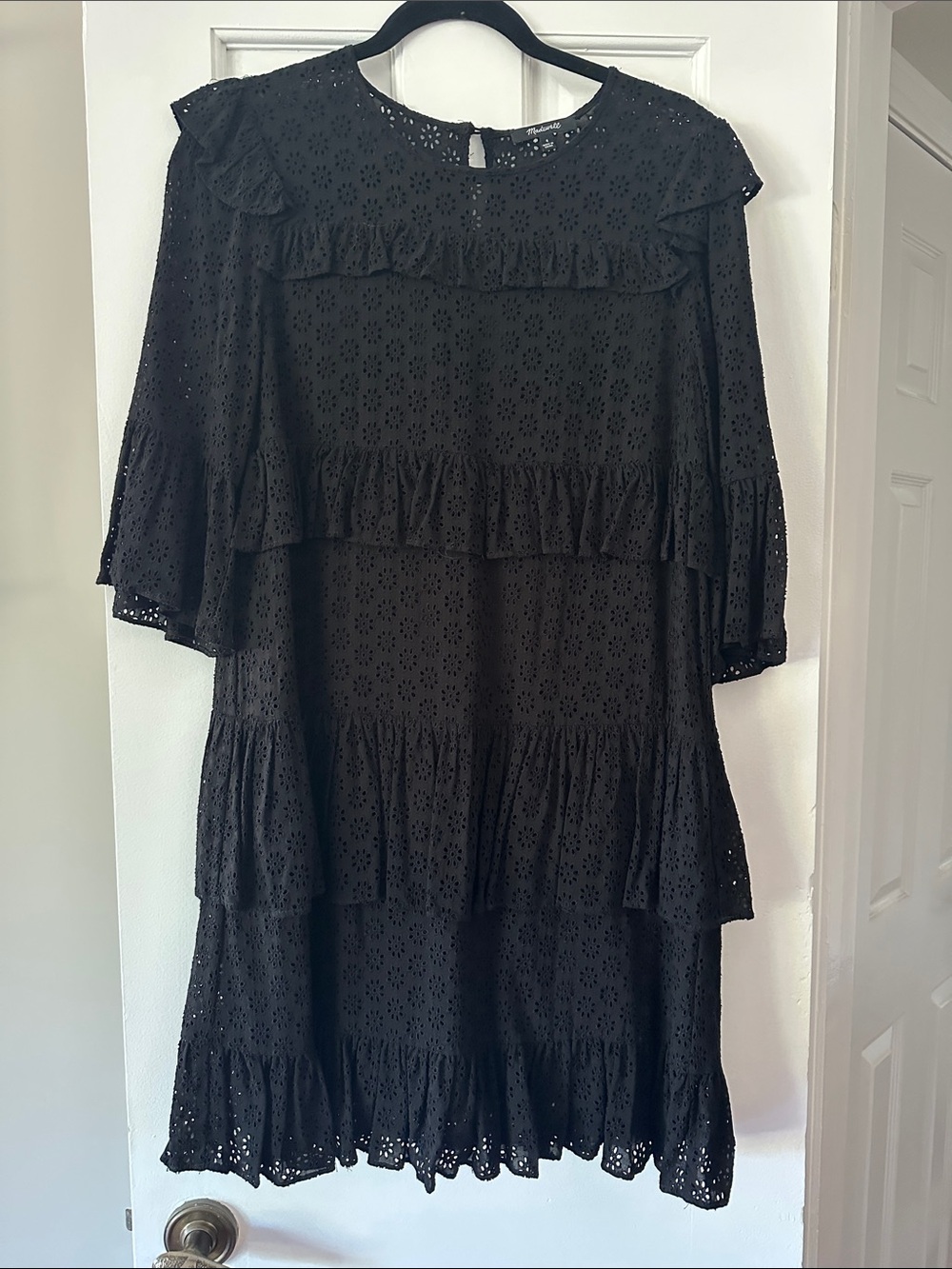 Madewell Black Eyelet Tiered Ruffle Dress